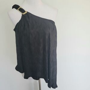 NWT. River Island Black Pleated One Shoulder Top Womens Sz 14